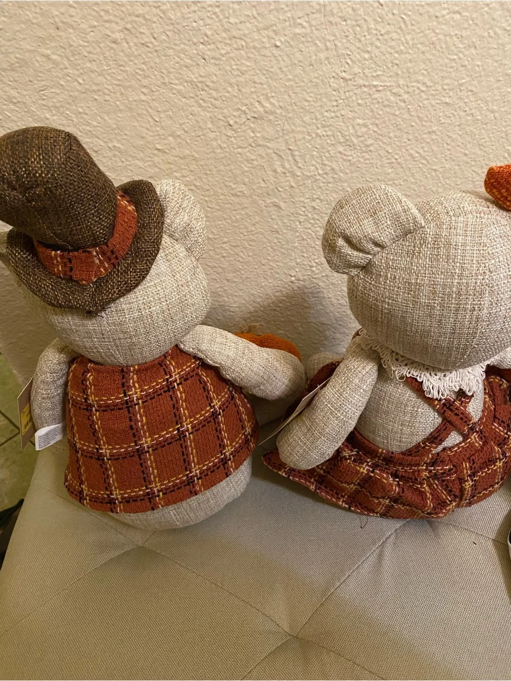 Autumn Orange Plaid Decorative Holiday Bears - Set of 2